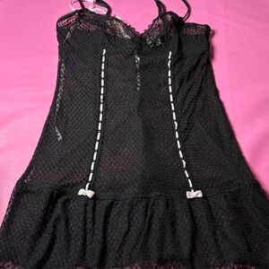 Black Lace Trim Slip Dress with Bow Detail